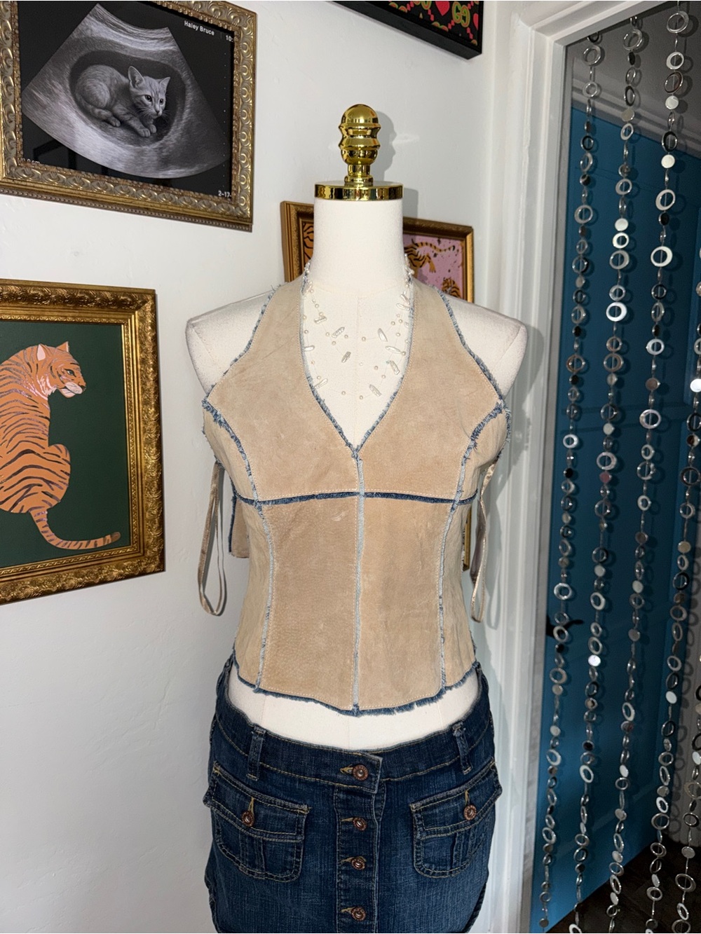 Vintage Y2K Beige Leather Halter Top